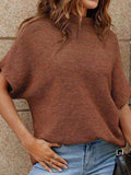Mock Neck Short Sleeve Sweater - Trendsi - Flyclothing LLC