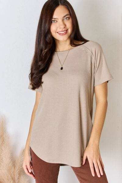 Zenana Baby Waffle Short Sleeve Slit High-Low T-Shirt - Trendsi - Flyclothing LLC