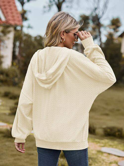 Zip Up Drawstring Long Sleeve Hooded Jacket - Trendsi - Flyclothing LLC
