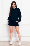 Round Neck Long Sleeve Sweatshirt and Drawstring Shorts Set - Trendsi - Flyclothing LLC
