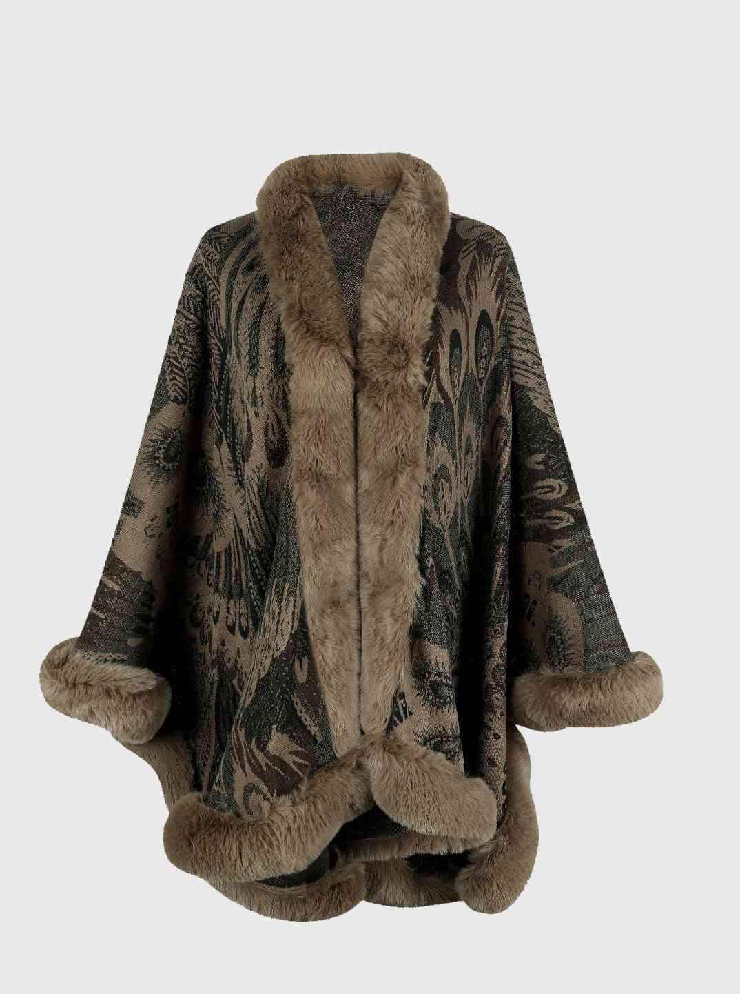 Printed Open Front Poncho - Trendsi - Flyclothing LLC