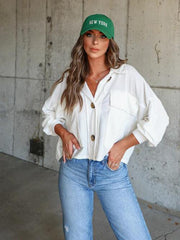 Ribbed Collared Neck Button Up Jacket - Trendsi