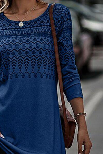 Printed Round Neck Long Sleeve T-Shirt - Trendsi