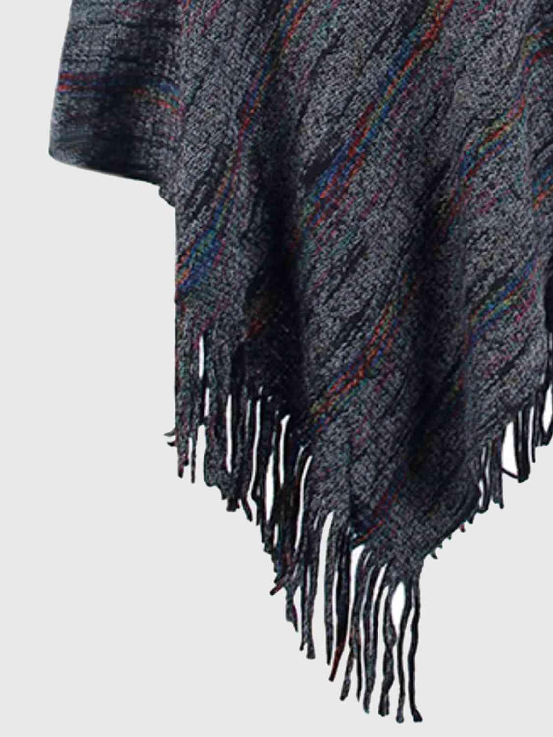Fringe Hem Hooded Poncho - Trendsi