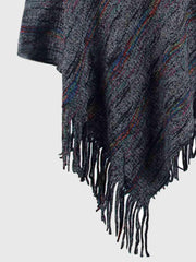 Fringe Hem Hooded Poncho - Trendsi