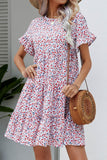 Ditsy Floral Flounce Sleeve Tiered Dress - Trendsi