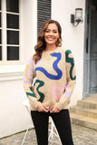 Printed Round Neck Dropped Shoulder Pullover Sweater - Trendsi - Flyclothing LLC