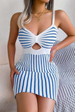 Striped Cutout Spaghetti Strap Knit Dress - Trendsi - Flyclothing LLC