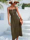 Decorative Button Spaghetti Strap Midi Dress - Trendsi - Flyclothing LLC