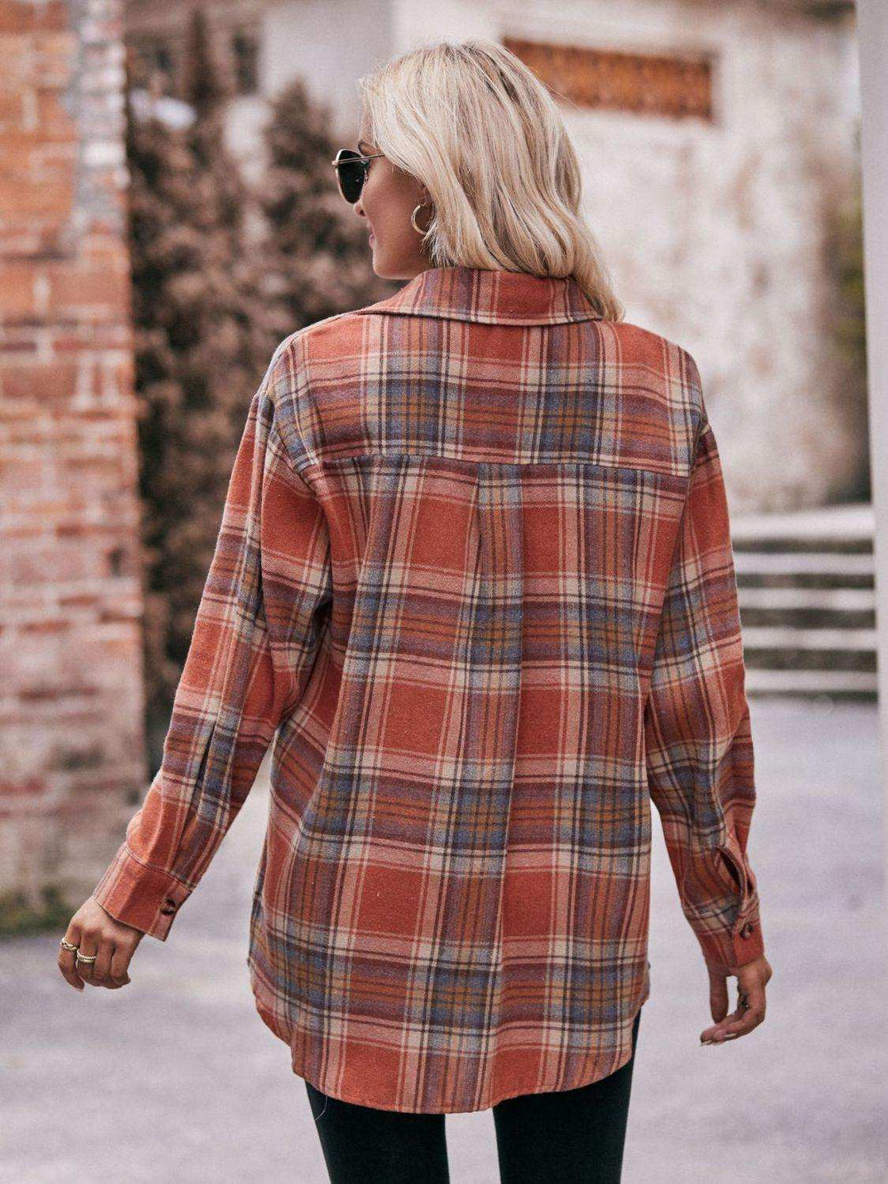 Plaid Dropped Shoulder Longline Shirt - Trendsi - Flyclothing LLC