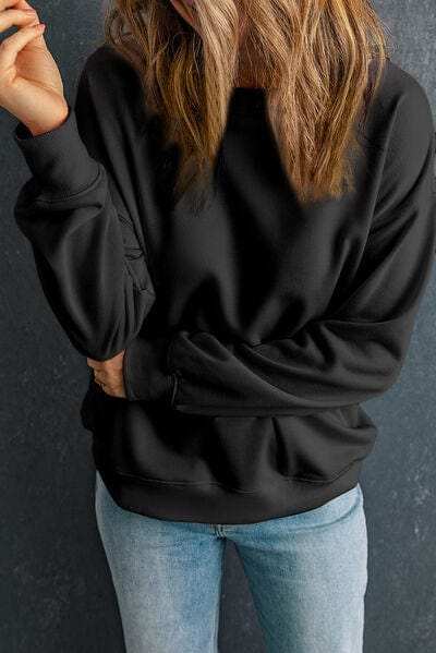 Round Neck Dropped Shoulder Sweatshirt - Trendsi - Flyclothing LLC