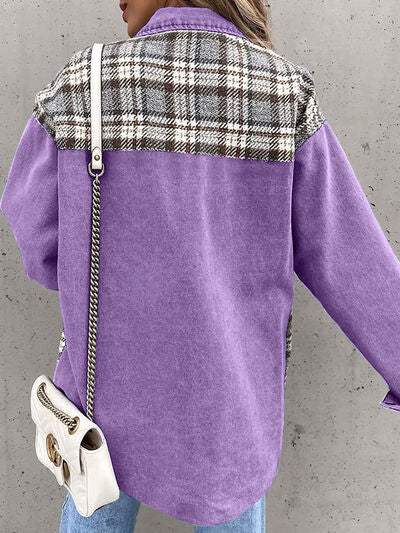 Plaid Button Up Dropped Shoulder Jacket - Trendsi - Flyclothing LLC