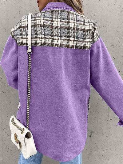 Plaid Button Up Dropped Shoulder Jacket - Trendsi - Flyclothing LLC