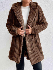 Button Down Hooded Coat - Trendsi