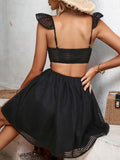 Ruffled Square Neck Fishnet A-Line Dress - Trendsi