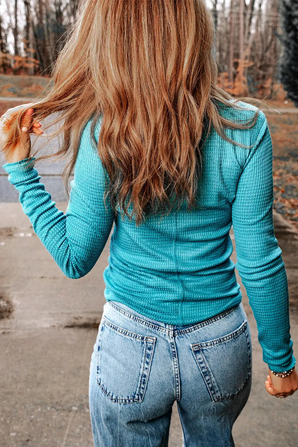 Half-Snap Round Neck Long Sleeve Top - Trendsi - Flyclothing LLC