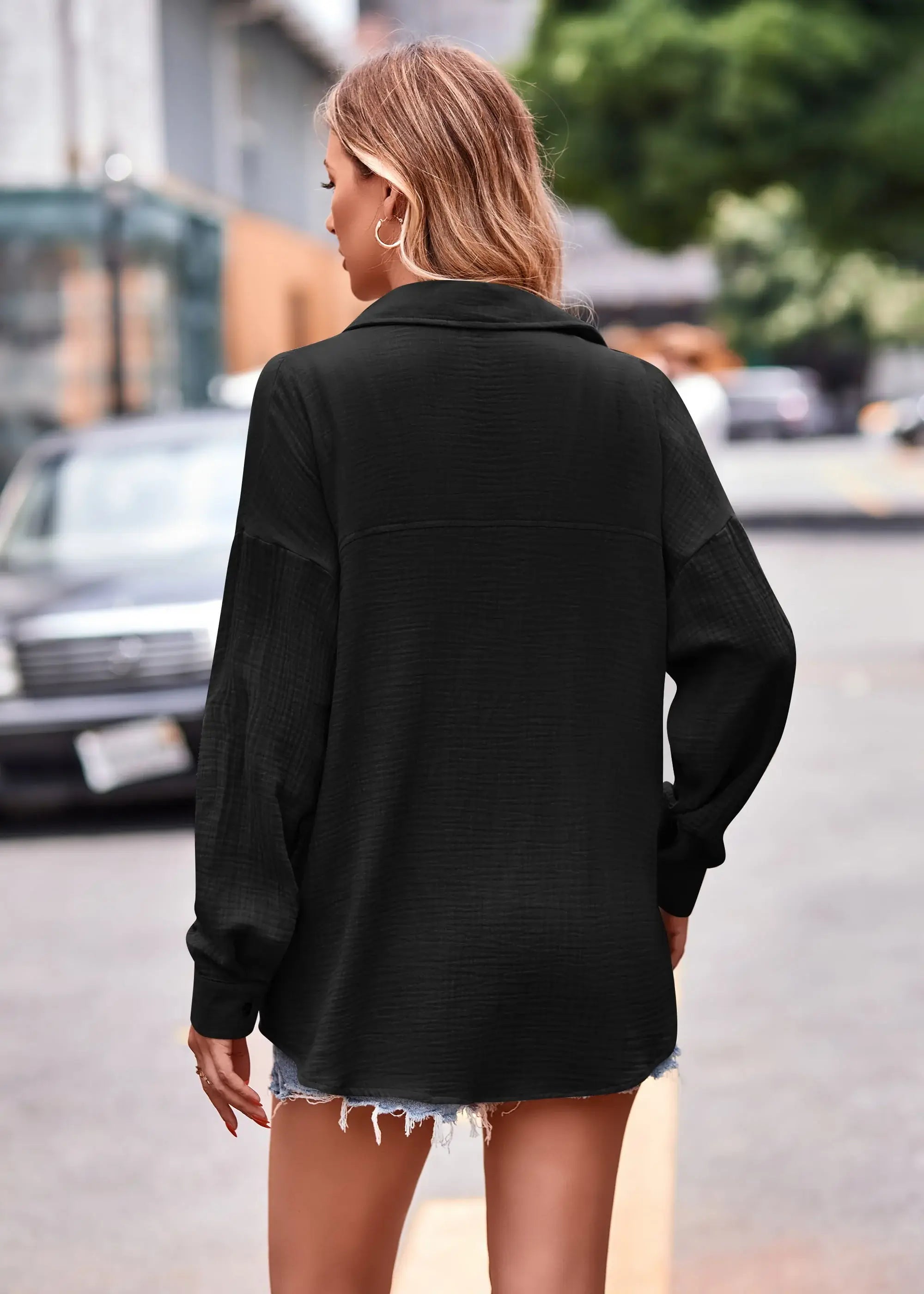 Textured Dropped Shoulder Longline Shirt - Trendsi - Flyclothing LLC