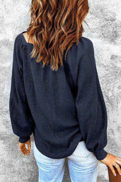 Square Neck Waffle-Knit Top - Trendsi - Flyclothing LLC