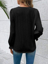 V-Neck Lace Detail Flounce Sleeve Blouse - Trendsi - Flyclothing LLC