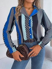 Polka Dot Contrast Long Sleeve Shirt - Trendsi
