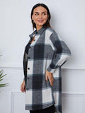 Plaid Button Up Collared Neck Outerwear - Trendsi