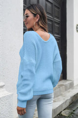 V-Neck Drop Shoulder Sweater - Trendsi - Flyclothing LLC