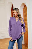 Buttoned Notched Neck Long Sleeve Top - Trendsi - Flyclothing LLC