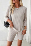 Ribbed Round Neck Top and Shorts Set - Trendsi - Flyclothing LLC