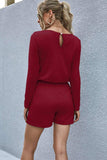Drawstring Waist Long Sleeve Romper - Trendsi - Flyclothing LLC