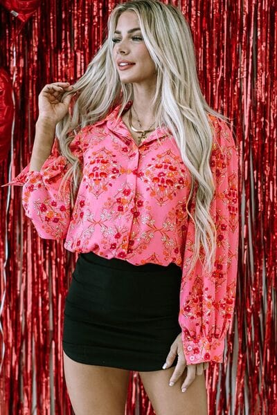 Ditsy Floral Collared Neck Shirt - Trendsi