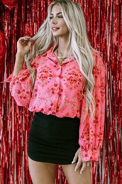 Ditsy Floral Collared Neck Shirt - Trendsi - Flyclothing LLC