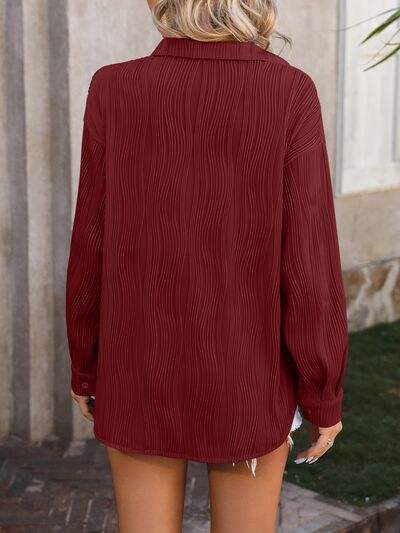 Button Up Dropped Shoulder Shirt - Trendsi - Flyclothing LLC