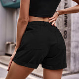 Cuffed Denim Shorts with Pockets - Trendsi - Flyclothing LLC