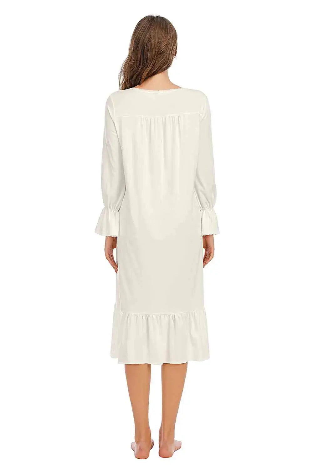 Flounce Sleeve Ruffle Hem Night Dress - Trendsi - Flyclothing LLC
