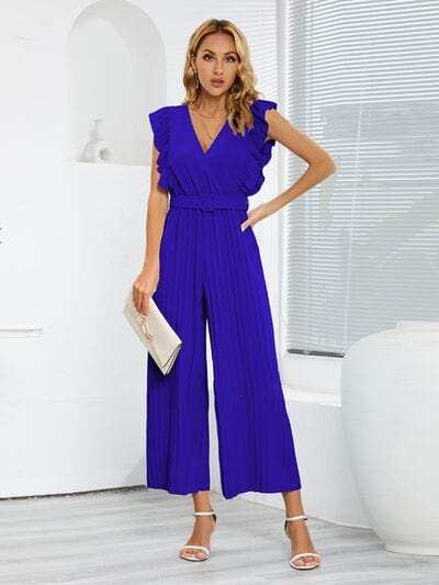 Ruffled Surplice Cap Sleeve Jumpsuit - Trendsi - Flyclothing LLC
