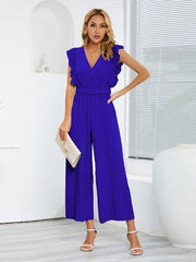 Ruffled Surplice Cap Sleeve Jumpsuit - Trendsi