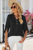 Notched Half Button T-Shirt - Trendsi