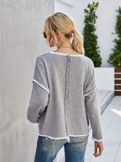 Boat Neck Dropped Shoulder Sweater - Trendsi - Flyclothing LLC
