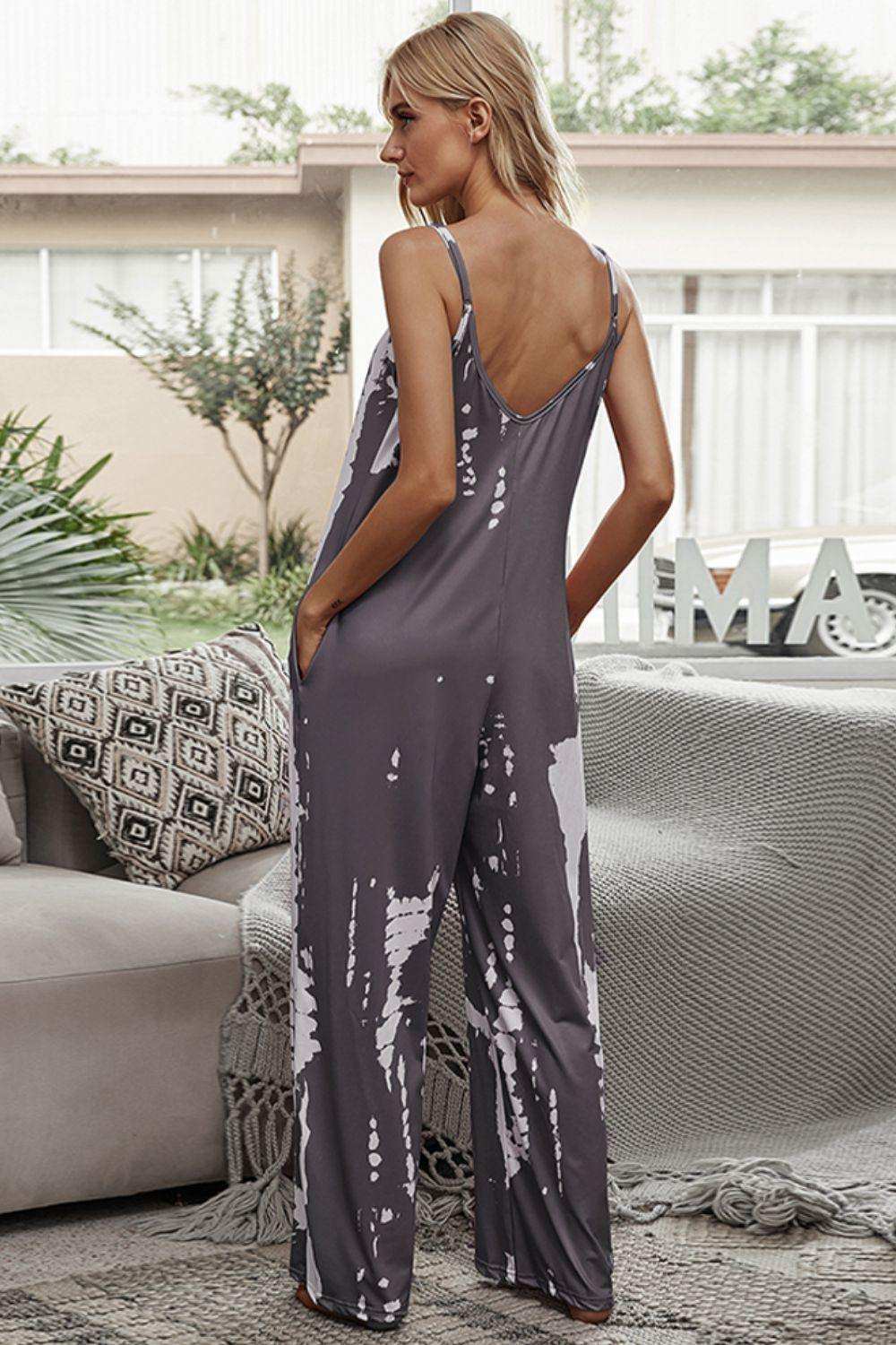 Tie-Dye Spaghetti Strap Jumpsuit with Pockets - Trendsi - Flyclothing LLC