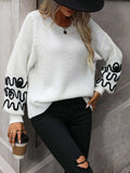 Contrast Drop Shoulder Round Neck Sweater - Trendsi - Flyclothing LLC