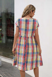 Plaid Round Neck Cap Sleeve Dress - Trendsi - Flyclothing LLC