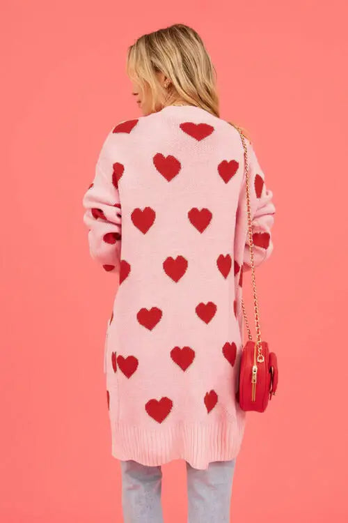 Heart Graphic Open Front Cardigan with Pockets - Trendsi - Flyclothing LLC
