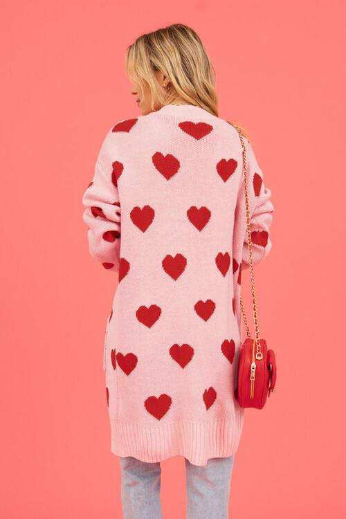 Heart Graphic Open Front Cardigan with Pockets - Trendsi - Flyclothing LLC