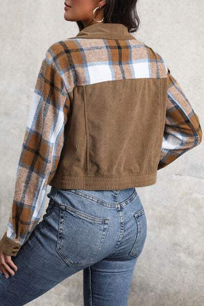 Plaid Button Up Collared Neck Jacket - Trendsi - Flyclothing LLC