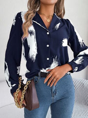 Printed Collared Neck Button Up Shirt - Trendsi