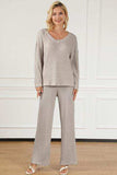 Ribbed V-Neck Top and Pants Lounge Set - Trendsi - Flyclothing LLC