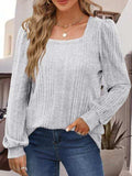 Square Neck Long Sleeve Top - Trendsi - Flyclothing LLC
