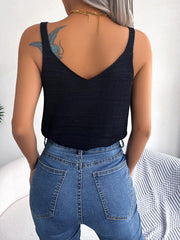 Openwork Scoop Neck Knit Tank Top - Trendsi