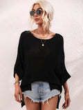 Boat Neck Cuffed Sleeve Slit Tunic Knit Top - Trendsi - Flyclothing LLC