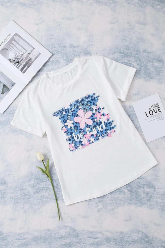 Leopard Floral Graphic Round Neck Tee - Trendsi - Flyclothing LLC